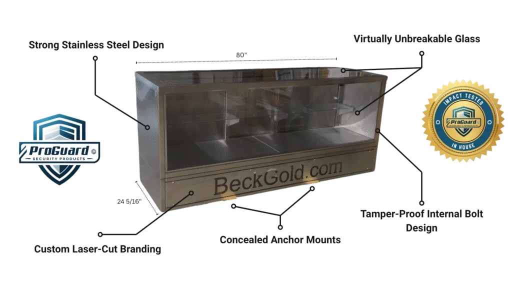 Diamond Display Vault security display cabinet with unbreakable RockGlass and stainless steel body